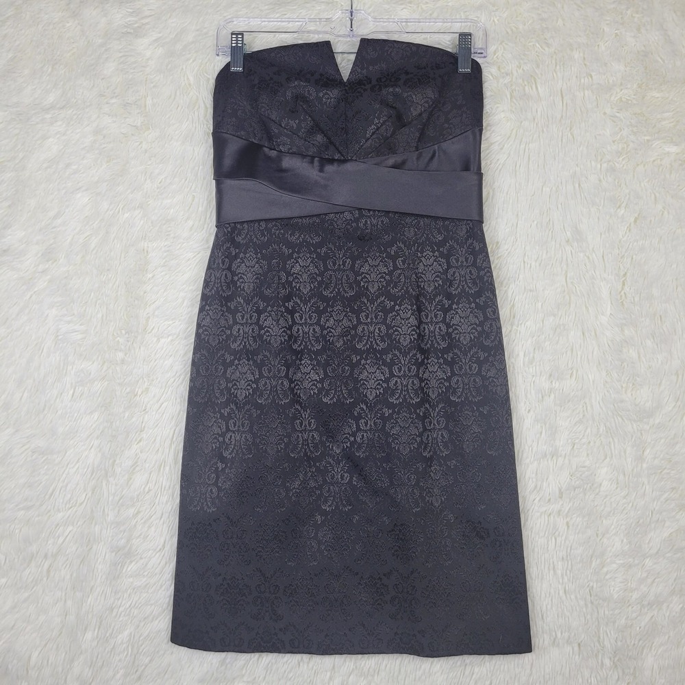 White‎ House Black Market Black Damask Jacquard Strapless Cocktail Dress Size 4